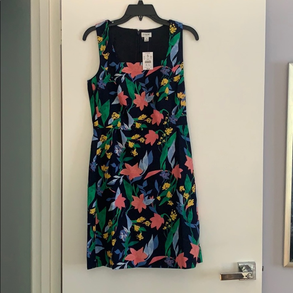 Floral basketweave square-neck dress